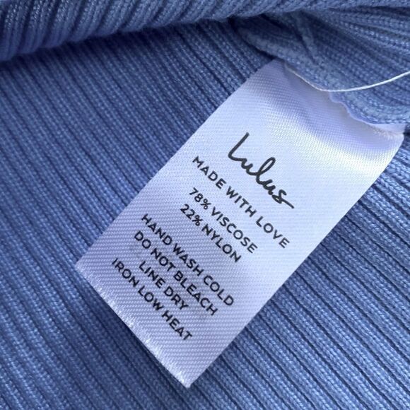 LULUS ribbed knit off the shoulder cropped top ruffled hemline periwinkle blue - Picture 4 of 8